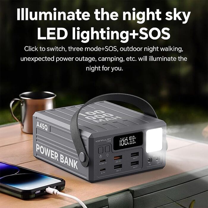 Павербанк зі швидкою зарядкою, потужністю 22,5 Вт від зарядного пристрою Konfulon (USB C, A, вхід і вихід постійного струму), PD3.