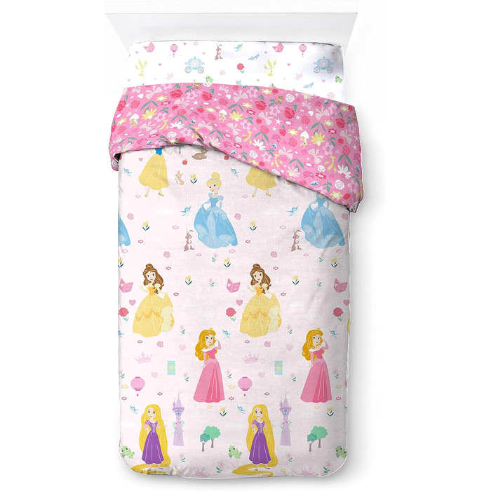 Комплект постільної білизни Disney Princess Cut Paper 100 бавовна, 3 предмета, розмір односпального ліжка 135x200 см - підодіяльни