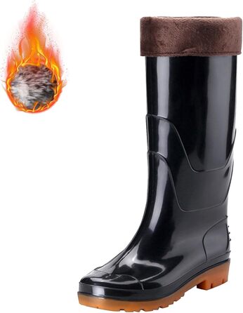 Чоловічі теплі гумові чоботи з хутряною підкладкою, високі, водонепроникні, протиковзкі, без ковзання, гумові дощовики до коліна для походів, роботи у дворі, активного відпочинку на свіжому повітрі, розмір 39 EU, чорні