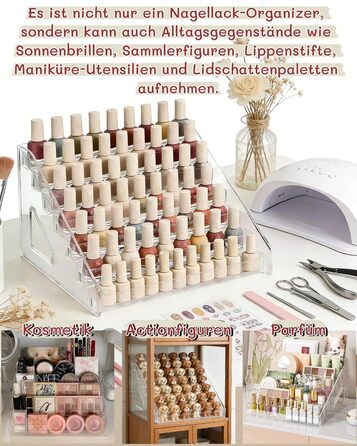 Органайзер для лаків для нігтів з 2 акрилових щіток із 7 рівнями, зберігання лаків для нігтів на 168 флаконів, прозора підставка для макіяжу, полиця для зберігання помади/ефірних олій та засобів для укладання