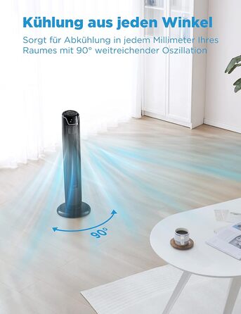 Баштовий вентилятор безшумний з пультом дистанційного керування 92см, мобільний вентилятор, вентилятор колонний, таймер на 7 годин