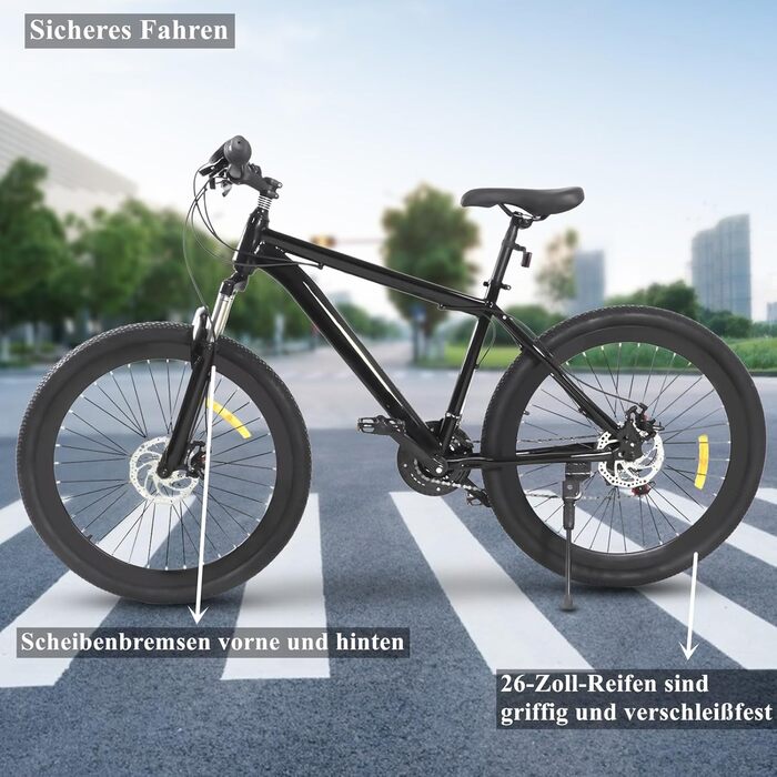 Дюймовий преміальний гірський велосипед, 21 швидкість, подвійні дискові гальма, чоловічий велосипед для всіх типів доріг, гірський велосипед для дівчат, хлопчиків, чоловіків та жінок, чорний, 26-