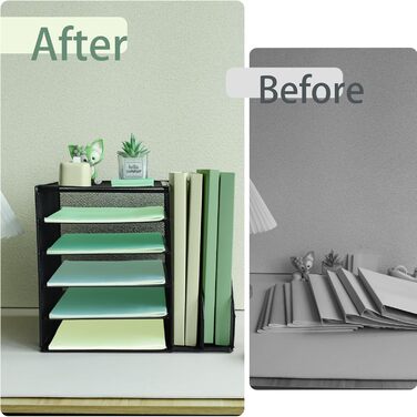 Рівневий настільний органайзер з 2 додатковими вертикальними папками для файлів, лоток для паперу, настільні лотки для паперу формату A4, тримач для журналів для домашнього офісу, чорний, 5 рівнів з 2 вертикальними папками, 5-