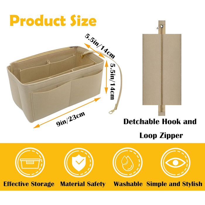 Органайзер для жіночих сумок Heavyoff, фетрових сумок Внутрішні сумки Багатофункціональні сумки Сумка для покупок з брелоком сіра,