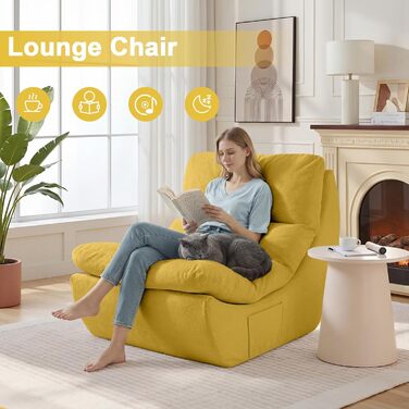 Крісло-мішок, крісло для читання, крісло-мішок, 1-місний диван з піни з ефектом пам&39яті, диван-лінивець, розкладний диван для читання, для сну у вітальні та спальні, складання не потрібне, жовтий