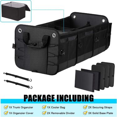 Органайзер для багажника авто, позашляховика, пікапа з від'ємною термосумкою, багатосекційний з відкидною кришкою, нековзним дном, для зберігання речей у дорозі (чорний) П