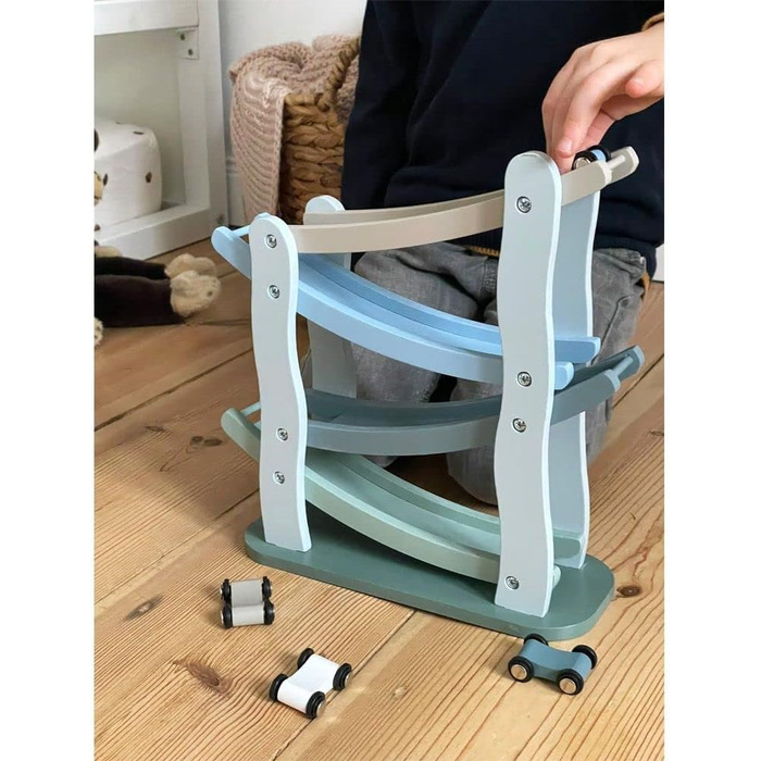 Невелика пішохідна гоночна траса в каскадному стилі з дерева, з чотирма дерев&39яними автомобілями, для дітей від 3 років, 11651,