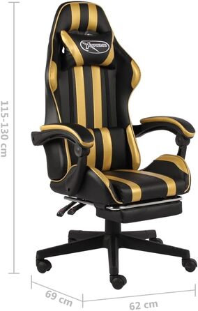 Ігрове крісло LAPOOH з підставкою для ніг, офісне крісло, ігрове крісло, ігрове крісло, письмове крісло, обертове крісло, чорно-золота штучна шкіра