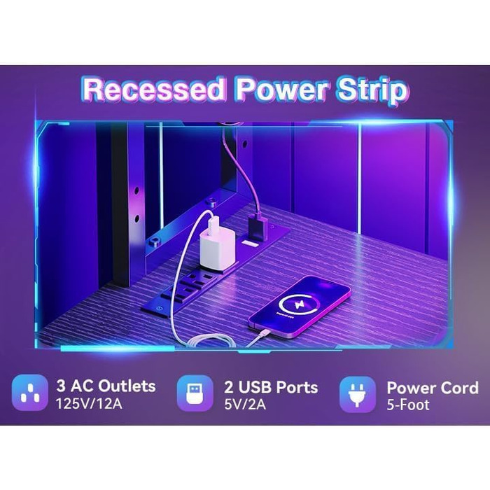 Г-подібний кутовий стіл Garvee, чорний зі світлодіодним освітленням та відсіком, ігровий стіл з підставкою для монітора та бічною кишенею, сучасний комп&39ютерний стіл для домашнього офісу, міцний стіл з полицею, 124x92 см