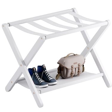 Багажник, складний бамбуковий багажник з полицею для гостьових кімнат, спалень, готелів, шаф (білий)