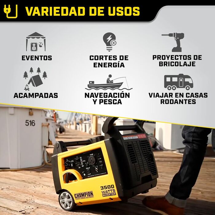 Мобільна генераторна установка Champion Power Equipment бензин (3100 Вт, портативний інвертор, генератор, ультратихий, з інтегрованою ручкою та колісною парою, ідеально підходить для активного відпочинку кемпінгу) 73001i-E-EU, жовтий