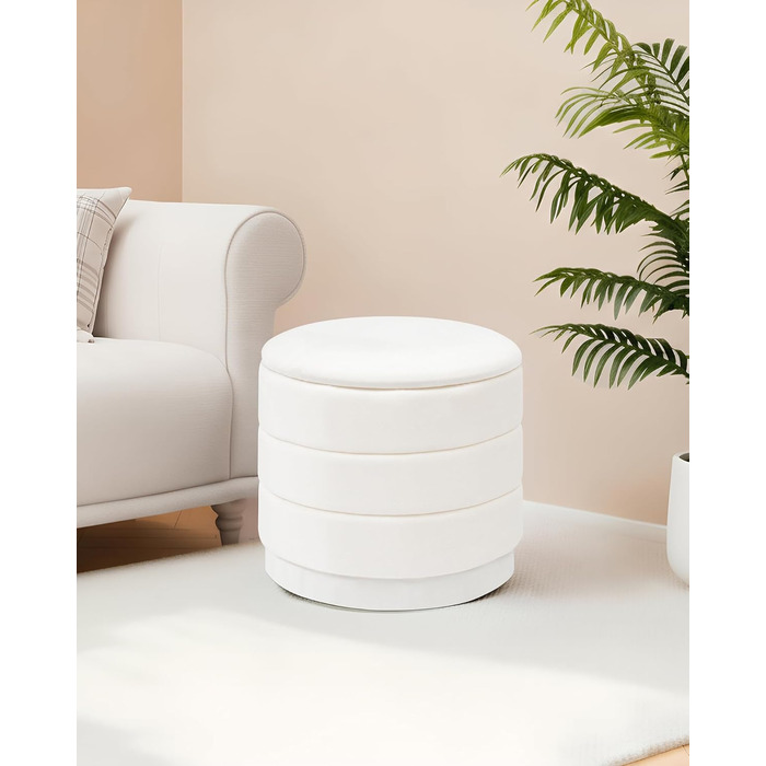 Круглий пуф Bonlife з кришкою, складна підставка для ніг зі столиком, пуф для ніг, підставка для ніг для вітальні, спальні, коридору, білий оксамит, 39x39x37 см 39 см білий
