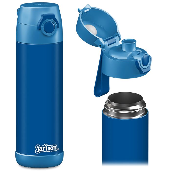 Дитяча пляшка для пиття Jarlson MALI з нержавіючої сталі ТЕРМОС - Герметична дитяча пляшка для пиття - Підходить для газованих напоїв - Термопляшка для школи та дитячого садка (Синя, 500 мл)