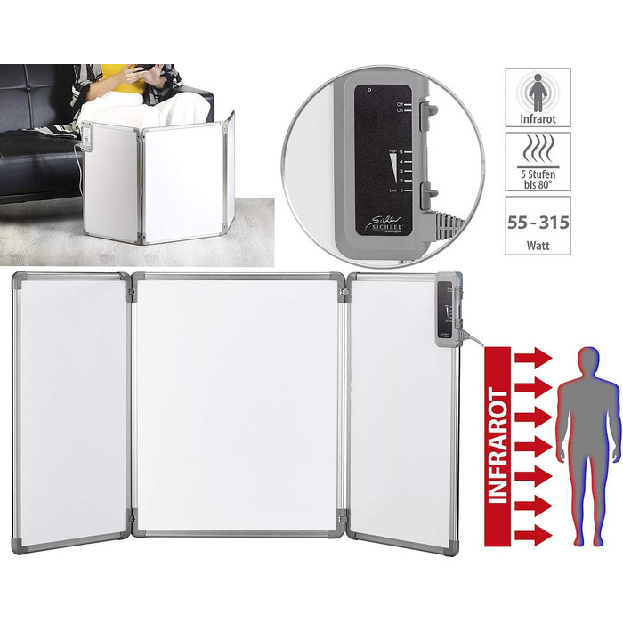 Інфрачервоний обігрівач Sichler Household Appliances складна інфрачервона нагрівальна панель з алюмінієвою рамою до 80 C 315 Вт (нагрівальна панель, міні-обігрівач, офіс)