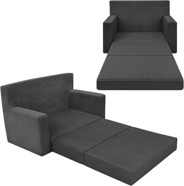 Дитячий диван 3-в-1, вельветовий ігровий диван, розкладний диван та розкладний диван, можливістю персоналізації, виробництво ЄС, (сірий)