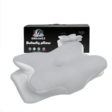 Ергономічна подушка Dreamzz з піни з ефектом пам&39яті, контурний дизайн для підтримки сну, світло-блакитний та білий