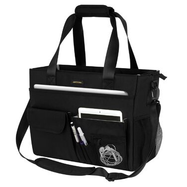 Жіноча сумка для вчителя, сумка для ноутбука з 15 кишенями, робоча сумка для медсестер, вчителів та лікарів, чорна XL (41 x 15 x 32 см)