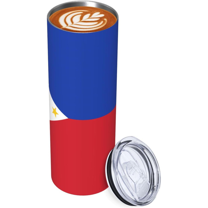 Кухоль з прямою трубочкою, дизайн прапор Філіппін, друкований, дорожній кухоль, підходить для кемпінгу, офісу та дому, 590 мл