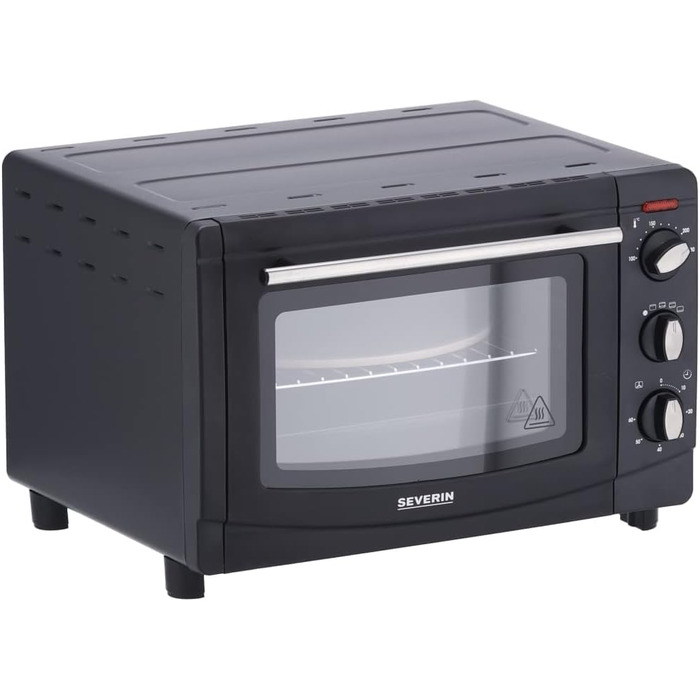 Піч для випічки та підсмажування SEVERIN з функцією конвекції, міні-піч з решіткою для гриля, деко для випічки, гриль і камінь для піци, універсальна конвекційна піч ємністю 20 л, 1 500 Вт, чорний, TO 2068 Ручка зручного дизайну одинарна