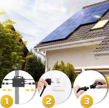 Двофазна балконна електростанція SUNNIVA 920 Вт, повністю чорного кольору, з розеткою, інвертор TSUN 800 Вт, фотоелектрична сонячна система, 2 сонячні модулі зі скла по 460 Вт, вкл. кабель 5 м, Bluetooth WIFI, повний комплект 920/800 Вт