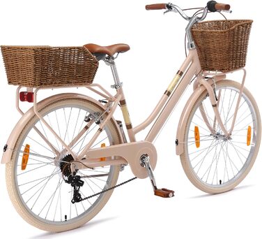 Алюмінієвий міський велосипед BIKESTAR 26, 28 дюймів 16, рама 18 дюймів, 7 швидкостей Shimano, жіночий голландський велосипед, ретро-велосипед з V-подібними гальмами, багажником, ліхтарями, дзвінком, кошиком, світловідбивачами на спицях Тест на безпеку, ш