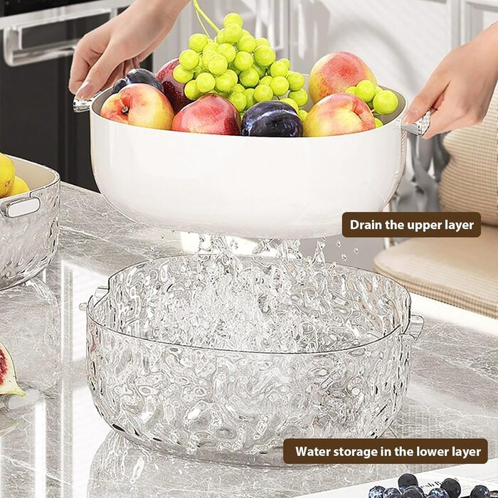 Умивальник - Багатофункціональна двошарова раковина - і мийка для овочів, для дому, пікніків, кемпінгу, холодильника, як перекус для ягід, таких як полуниця, кавуни та помідори, а також білого
