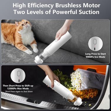 Акумулятор для ручного пилососа KEVIAN, ручний пилосос 12000Pa акумуляторний з швидкою зарядкою USB-C, автомобільний пилосос 2 в 1