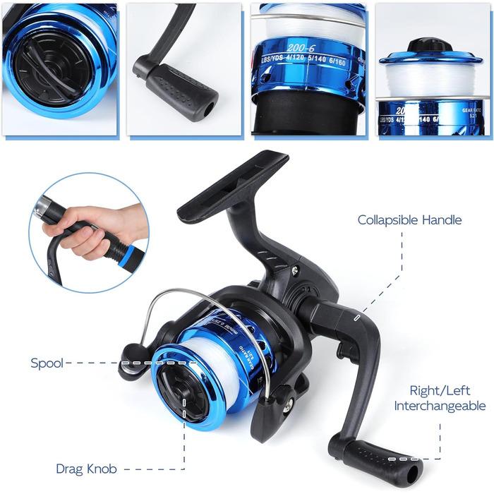 Рибальський набір для дітей, телескопічна вудка та котушка 180 см, дитячий стартовий набір для риболовлі, набір вудок для дітей з рибальською котушкою, набір приманки та сумки для перенесення, рибальські аксесуари для дітей, синій