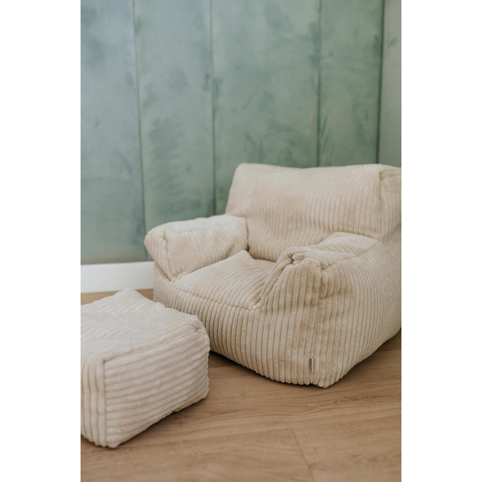 Дитяче крісло Gutekissen з підніжкою М&39яке крісло-шезлонг з тканини Lincoln Зручні сидіння для дитячих кімнат (кремовий Lincoln)