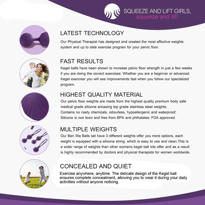 Вагінальні кульки Love Balls - Силіконові та металеві тренування м&39язів тазового дна для зміцнення вагінальних м&39язів - 3 м&39ячі Ben Wa Balls для вправ тазового дна для жінок (фіолетові)