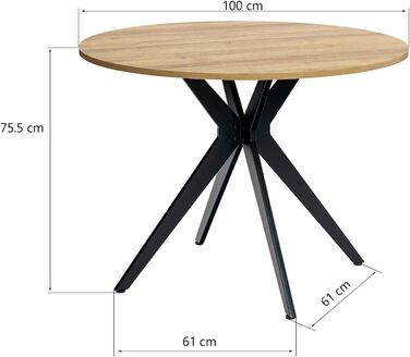 Затишний круглий обідній стіл, маленький столик, кухонний стіл, обідній стіл на 4 особи, для кухні, вітальні, офісу, 100x100x75 см, дуб чорний