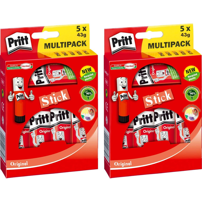 Клей-олівець Pritt 5 x 43 г, прозорий, клей без розчинника (2,)