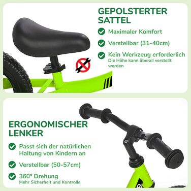 Надлегкий велосипед-балансир - для дітей 2, 3, 4 і 5 років, зелений