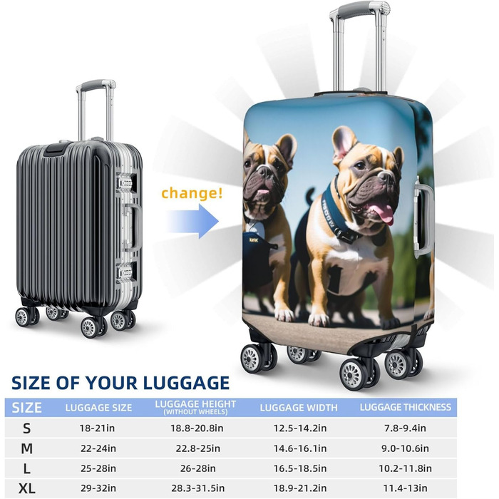 Чохол для валізи Французький бульдог, міцний захист для багажу, підходить для валіз розміром 45,7 - 81,3 см, розмір XL, Чорний, X-Large