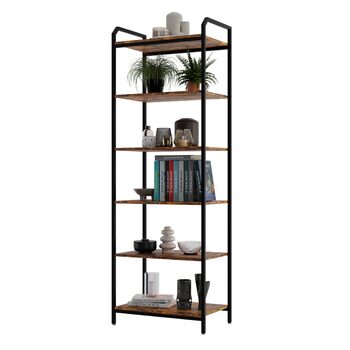 Полиця, Книжкова полиця BS 6 60, Полиця для зберігання з 5 полицями, Промисловий дизайн, для вітальні, офісу, кабінету та коридору, Сталева рама, 187 x 60 x 30 см (187 x 60 x 30 см)