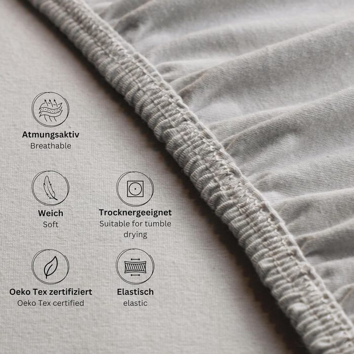 Простирадло Esprit з бавовняного джерсі 180x200 на пружинний матрац 200x200 сірого кольору - Розкішне простирадло на резинці 200x220 см готельної якості для матраців висотою до 30 см - Дихаюче та постільна білизна Oeko-Tex сірого кольору 180x200 см - 210x