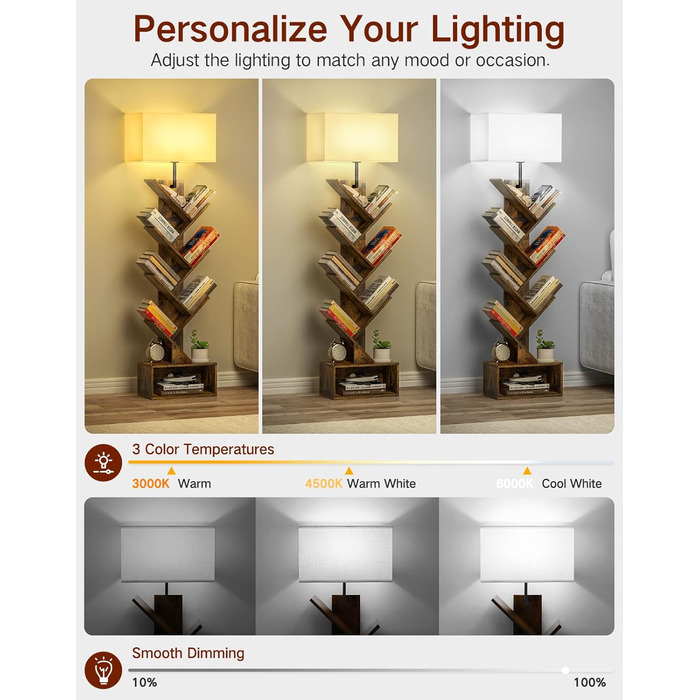 Дерев&39яна книжкова полиця у формі дерева з підсвічуванням, 6-ярусна окремостояча полиця, вузька кутова полиця з пультом дистанційного керування та таймером, невелика полиця для книг, компакт-дисків та DVD-дисків для вітальні, спальні, дитячої кімнати, р