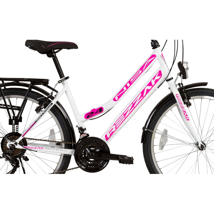 Дюймовий велосипед, велосипед для дівчаток, жіночий велосипед, дитячий велосипед, розмір рами приблизно 42 см, 21 швидкість, білий/рожевий, новий - 049, 24-