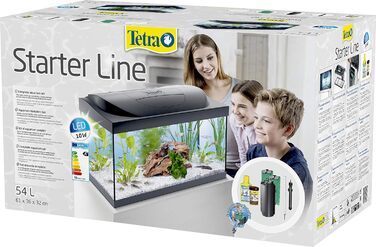 Комплектація акваріума Tetra Starter Line 54 л - в т.ч. денне і нічне світло, LED підсвічування, внутрішній фільтр, обігрівач, кондиціонер для корму для риб і води (з денним світлом, 54 літри)