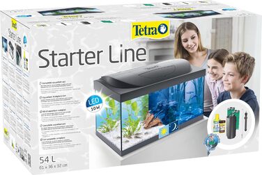 Комплектація акваріума Tetra Starter Line 54 л - в т.ч. денне і нічне світло, LED підсвічування, внутрішній фільтр, обігрівач, кондиціонер для корму для риб і води з денним і нічником 54 літри