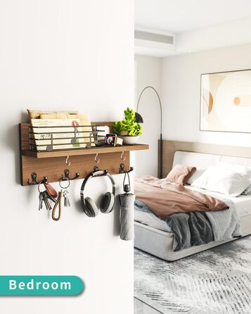 Ключниця HapiRm з декоративною огорожею для нотаток, дошка для ключів з полицею та гачком для ключів, дерев'яна дошка для ключів п