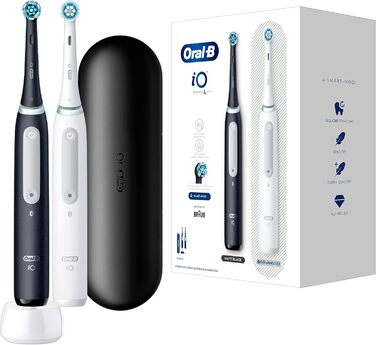 Електрична зубна щітка Oral-B iO Series 4, матова чорна/досить біла та щітки для чищення iO Ultimate, Ultimate Tooth Cleaning з технологією iO, для зубних щіток Oral-B, 4 шт. и