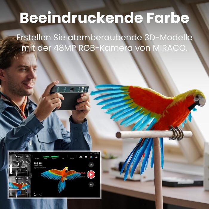 Сканер Revopoint MIRACO PRO для 3D-принтерів, портативний 3D-сканер із поворотним екраном на 180, точністю до 0,02 мм, повнокольор