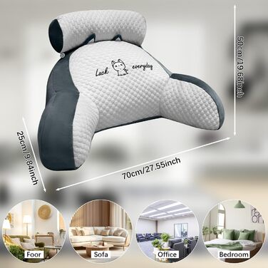 Подушка для читання для ліжка та дивана, велика подушка для спини дорослого розміром 70x50 см, комфортна подушка для читання зі знімним потиличним валиком та підлокітниками, подушка для сидіння для читання, перегляду телевізора, відпочинку, світло-сіра, д