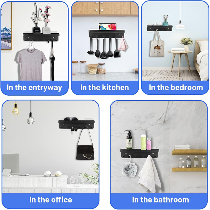 Тримач для ключів Royouzi, дошка для ключів, планка для ключів, підставка для ключів з полицею і 6 гачками, самоклеюча як дошка дл