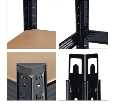 Міцний стелаж Relaxdays 2 шт., вантажопідйомність 875 кг, 5 полиць МДФ, вставний, для підвалу, для гаража, сталь, розміри В/Ш 180 x 90 x 40 см, чорний