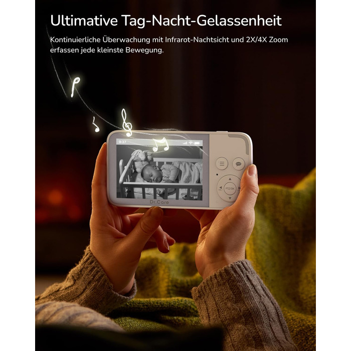 Монітор Dr.Care NeoView з камерою, екран 3,5 дюйма, відеоняня, 2-сторонній аудіо, циклічний запис, нічне бачення, VOX, датчик темп
