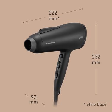 Фен для волосся Panasonic EH-NE85-K825 Fast Dry Serie з іонізацією, 2300 Вт, режимом захисту від перегріву, концентратором та фільтром, що легко очищується, чорний
