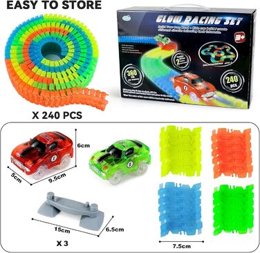 Іграшка Fajiabao Car Racing Track для 3-річних хлопчиків - 240 деталей Гнучка гоночна траса з 2 світловими автомобілями Іграшкова