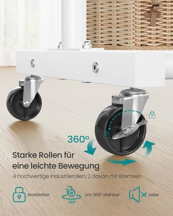 Вішалка для одягу SONGMICS, Штанга для одягу на колесах, Підставка для гардеробу, 2 колеса з гальмом, Спальня, Вантажопідйомність до 50 кг, 38 x 110 x 141,5 см, Матовий білий HSR016WG01 Матовий білий, одинарна рейка